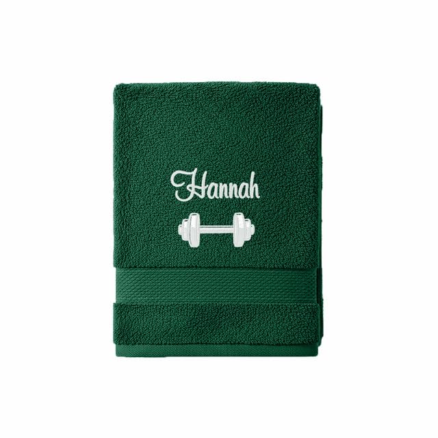 Stars and Stripes Personalised Barbell Gym Towel – Customised Embroidery Name Text – Cotton Exercise Weight Lifting Towels (Forest, Hand Towel)