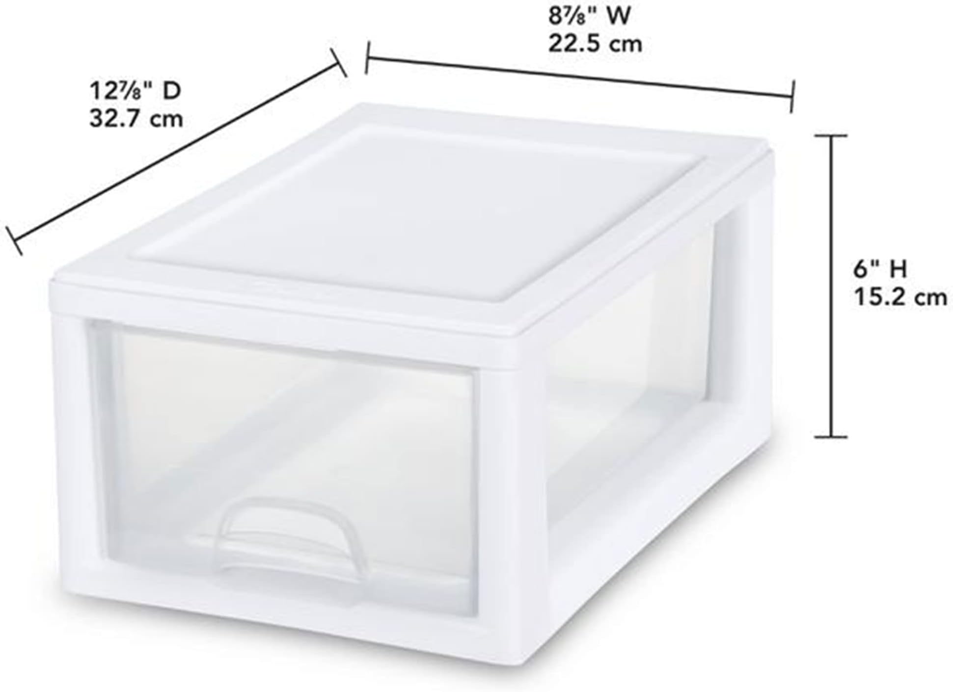 Sterilite 6 Quart Stacking Storage Drawer, Stackable Plastic Bin Drawer to Organize Shoes in Home Closet, White with Clear Drawer, 24-Pack