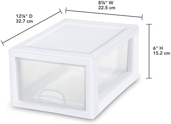 Sterilite 6-Pack Stacking Drawer, Clear Storage Closet Organizer, 6 Quart, White Frame - Stackable Plastic Drawers and Containers for Bedroom, Clothes, Dresser, Vanity, and Makeup Organization