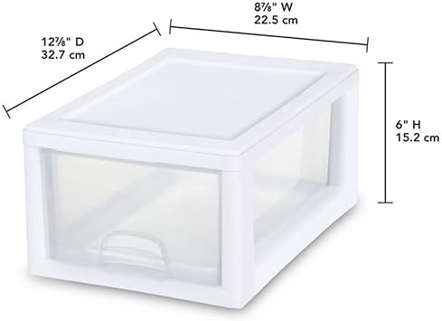 Sterilite 6-Pack Stacking Drawer, Clear Storage Closet Organizer, 6 Quart, White Frame - Stackable Plastic Drawers and Containers for Bedroom, Clothes, Dresser, Vanity, and Makeup Organization