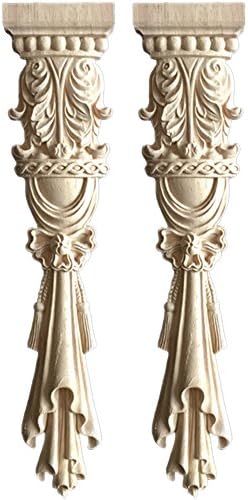 WINGOFFLY® Wooden Carved Onlay Unpainted Applique Frame for Decoration Furniture Doors Rome Column 2 Pics(12"x2.6"x1.2")