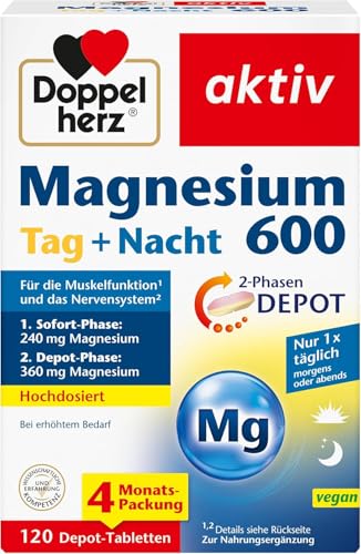 Doppelherz Magnesium 600 Tag und Nacht 2-Phasen-DEPOT - Magnesium trägt zur normalen Muskelfunktion bei - Hochdosiert - 120 DEPOT-Tabletten 1