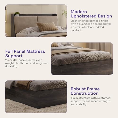 Image of Wakefit Bed | 3 Yr Warranty | Bed Queen Size, Storage Box & Foam-Cushioned Upholstery Headboard, Density: 680-750 kg /m, Termite & Borer Resistant, Fits Mattresses Up to 8 Inches (Mars 78 x 60 - WM)