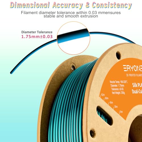Image of ERYONE PLA Filament 3D Printer Filament Multicolor 1.75mm + /- 0.03mm, PLA Filament 250g Spool, Silk Dual Color Black Dark Green