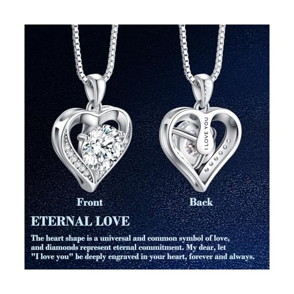 Moissanite Necklace for Women, 1-3 Carat Heart Necklace Engraved with 'I LOVE YOU', Birthday Gift for Wife, Anniversary Present for Wife Women, Jewelry Gifts for Christmas Valentine's Day - Image 5