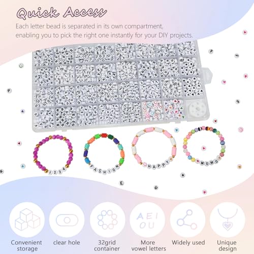 Image of Amaney 1600pcs Acrylic Alpabet Letter Beads,31 Styles,Heart,Number,Star and Smiley Beads,4x7mm for Jewelry Making Bracelets Necklaces Key Chains