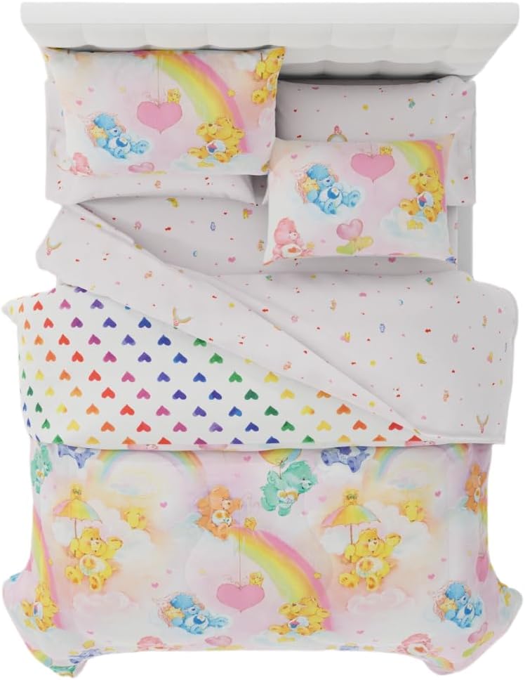 Franco Care Bears Classic Retro Rainbow Bedding 7 Piece Super Soft Comforter and Sheet Set with Sham, Full, (100% Official Licensed Product) Collectibles
