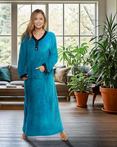 Alexander Del Rossa Fleece Nightgowns for Women Long Sleeve, Womens Nightgowns Long Sleeve - Solid and Flannel Plaid2