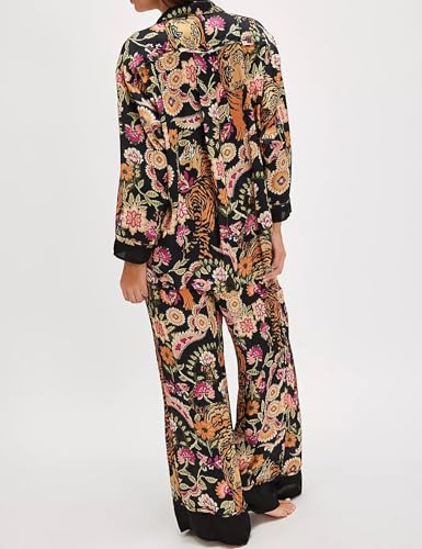 Image of Yimoon Satin Pajama Set for Women Silk Pajamas Set 2 Piece Floral Cute Pj Set Long Sleeve Pjs Sleepwear