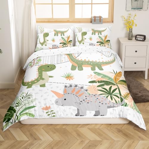 Housse de couette à fermeture éclair Loussiesd lit double, parure dinosaure vert et coco - 3