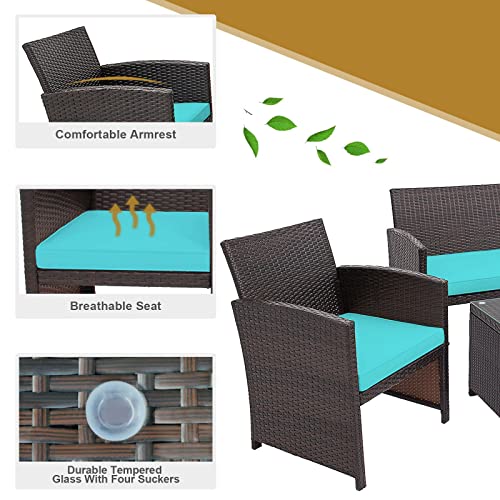 Quul 4Pcs Patio Rattan Furniture Set Cushioned Chair Sofa Table Suitable For Patio, Porch, Garden And Balcony, Etc (Color : E) #TOP5