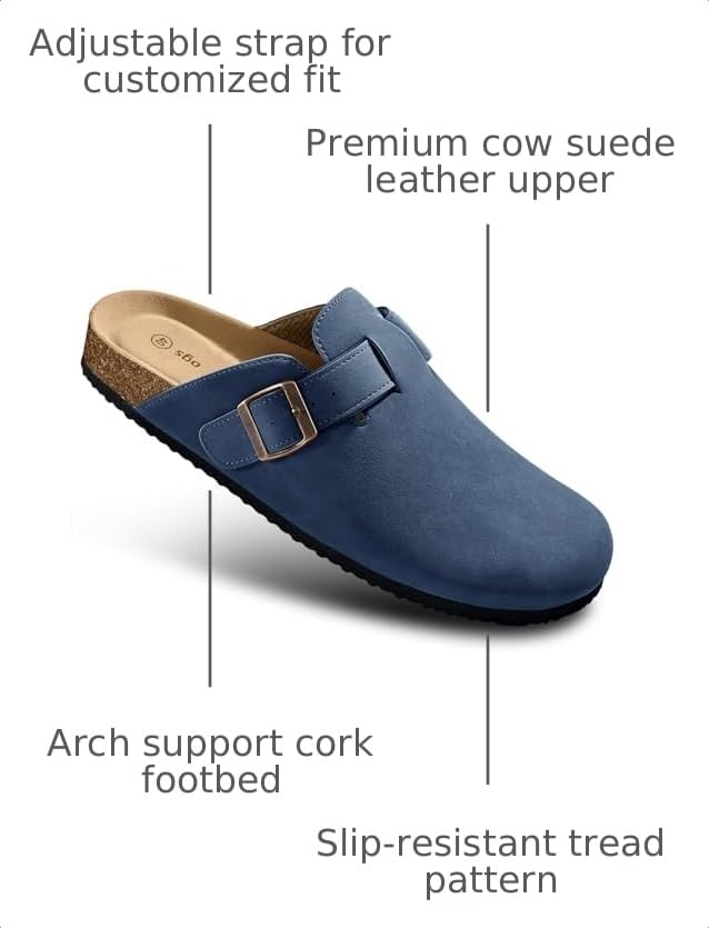 Image of BULLIANT Women Clogs-Fleece-Lined Suede Mules Slippers Nurse Shoes Unisex-Memory Foam Arch Support Cork-Footbed