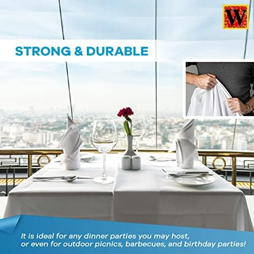 Westlane Linens Rectangular & Square Table Cloth Napkins 100% Polyester, Washable,Ideal for Dinning Tables, Parties, Holiday Dinner, Wedding & Banquet, White (52 x 90 Inches)