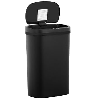 BestOffice | 13 Gallon Plastic Trash Can with Lid | Dark Black