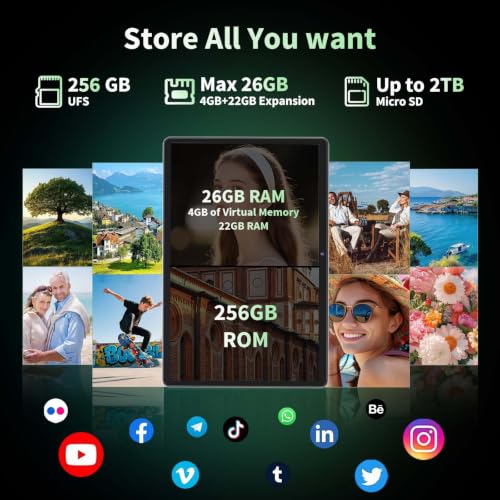 Image of 2026 Android 16 Tablet with Keyboard, Gemini AI 10 Inch Tablet, Green Case | 26GB+256GB+2TB Expand, 2-in-1 Tablets with 8-Core, WiFi, 8000mAh, GMS, GPS, Electronic Tablets PC with Mouse, Case, Stylus