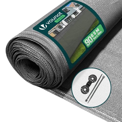 Image of VOUNOT Privacy Netting 1x10m Garden Screening HDPE Shading Net, 75% Shading Rate UV-resistant, Tear-Resistant Windbreak Fencing with Holes and Cable Ties, Grey