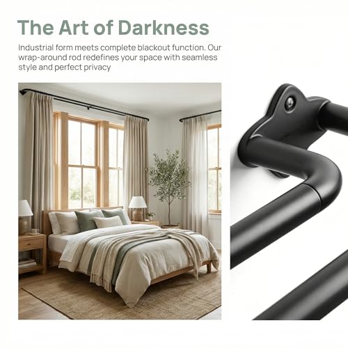 Double Curtain Rod Set, Wrap Around Blackout Drapery Rod for Room Darkening Panels, 88 to 120 Inches, Black by VKR - Image 4