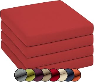Chilly Pilley Cojín para Silla con Funda Extraíble y Cremallera - Juego de 4 Cojines para Asiento de Jardín (45x45x5, Rojo)