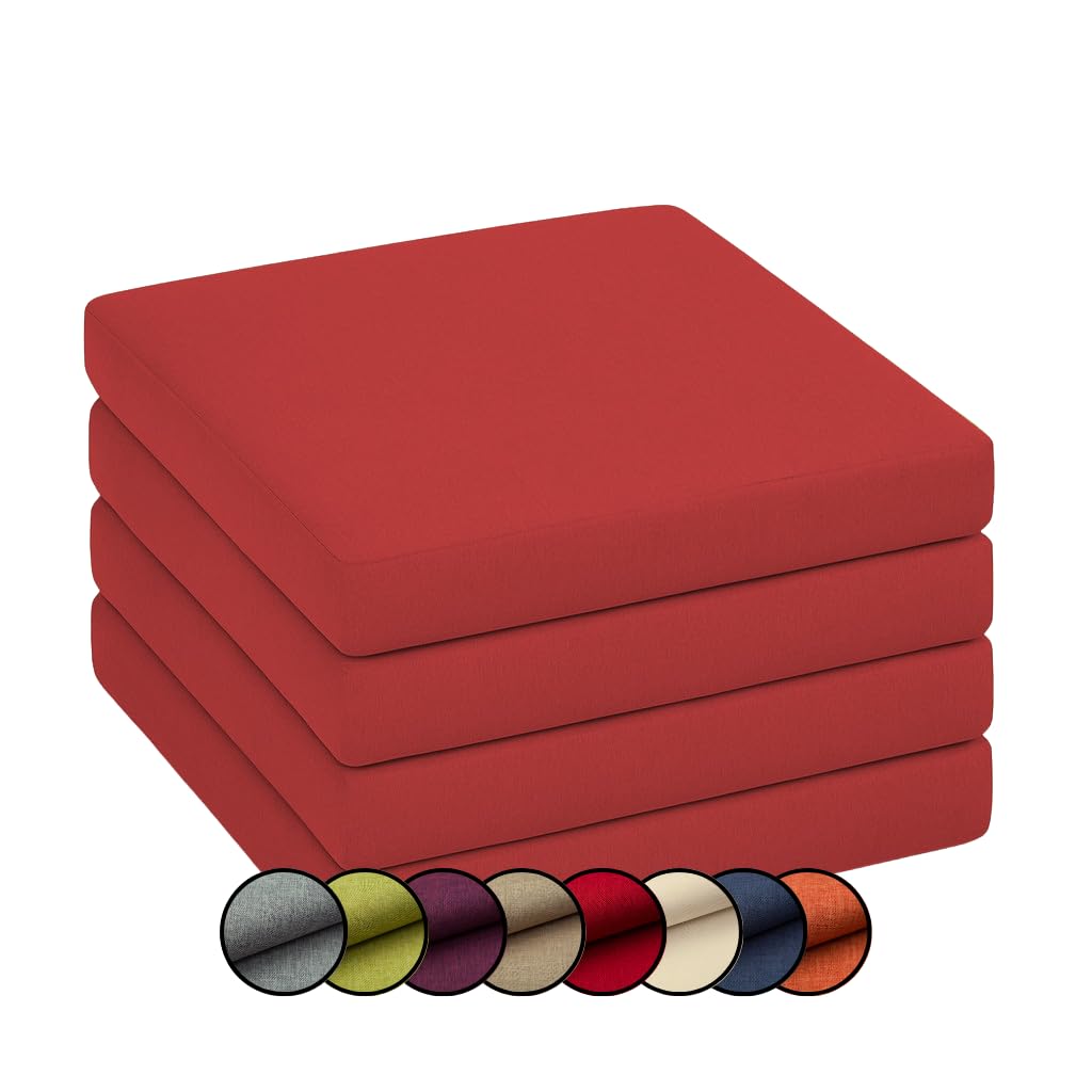 chilly pilley Coussin De Chaise Coussin Assise Housse Amovible avec Zip Ensemble De Coussin De Jardin (4er Set 40x40x5, Rouge)