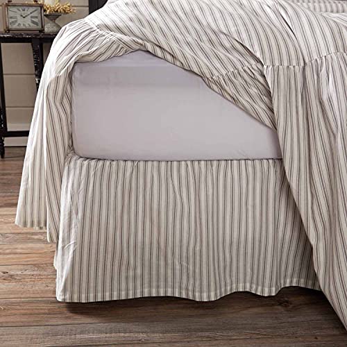 Timeless Ticking Ruffled King Bed Skirt, 16" Drop, Soft White and...