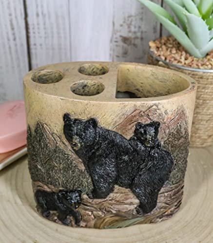 Ebros Wildlife Rustic Mountain Black Mama Bear With Cubs Family In Pine Trees Forest Bathroom Accent Figurine Accessories Western Country Cabin Lodge Decorative (Toothbrush And Toothpaste Holder) #TOP26