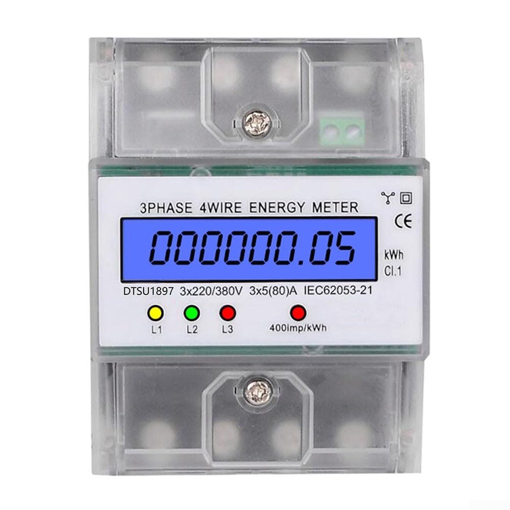 Dreiphasen-Energiezähler, 4-adrig, 230 V, 5-80 A, digitales Wattzähler, DIN-Schienenmontage, für Büroverbrauch