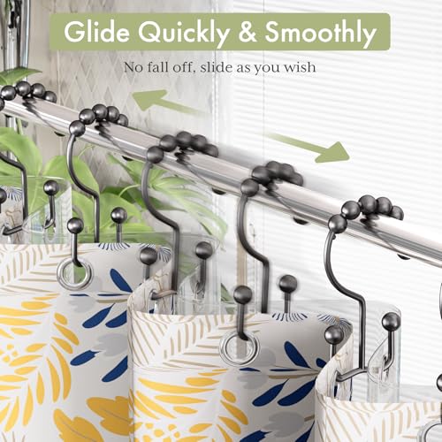 Image of Amazer Black Shower Curtain Hooks, Shower Curtain Hooks Rust Proof 12 Pcs Stainless Steel Shower Hooks for Shower Curtain, Double Shower Curtain Hooks for Bathroom Shower Rods Curtain