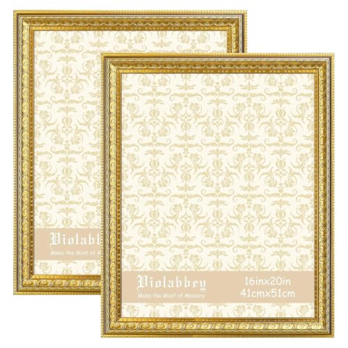 Image of VIOLABBEY 16x20 Picture Frame Gold Set of 2, Vintage Photo Frame for Wall or Tabletop Display, Classic Design for Office Home Decor, Fits 16x20 Pictures
