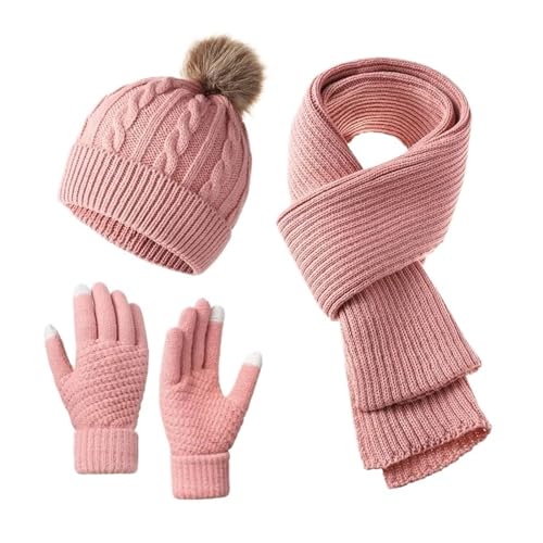 Set de bufanda roja y gorro de punto con guantes para regalar en invierno