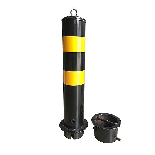 Safety Bollard 23.6" Pour in Place Steel Bollard Post, with Anchor Bolts Parking Barrier Bollard Post with Reflective Tape, Construction Safety Bollard(1PCS - Yellow)