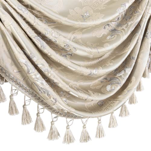 Loom And Mill Luxury Waterfall Valances For Windows, Elegant Jacquard Thick Swag Curtains Valance With Tassels For Living Room, Bedroom Party Banquet Decorations (Light Apricot, W79 Inch, 1 Panel) #TOP5