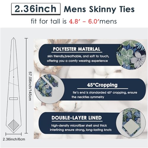 Image of Mantieqingway Floral Ties for Men Skinny Cotton Tie Flower Necktie