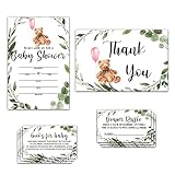Greenery Bear Theme Baby shower Game Card Kit- Including 25 Invitations With Envelopes, 25 Thank You