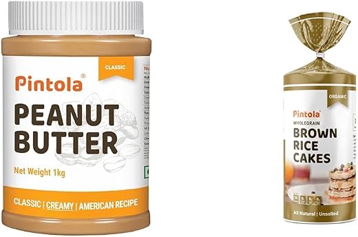 Pintola Combo - Classic Peanut Butter Creamy 1Kg + Rice Cake Multigrain Salted 130g, 100% Pure Roasted Peanuts butter, Smo...