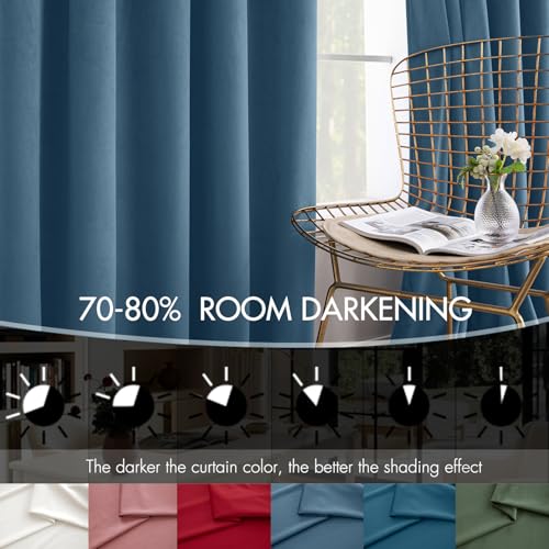 Image of MIULEE Velvet Curtains 50W x 96L 2 Panels Stone Blue Blackout Curtains | Luxury velvet fabric, pinch pleat design, back tab hooks, thermal insulated, blackout light blocking, for living room bedroom