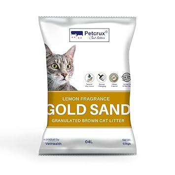 Petcrux Exclusive Cat Litter Bentonite Gold Sand Easy Clump, Dust Free & Scoopable, Granulated Brown Clay Litter Lemon Fragrance (Trial / Travel Pack - 2kg)