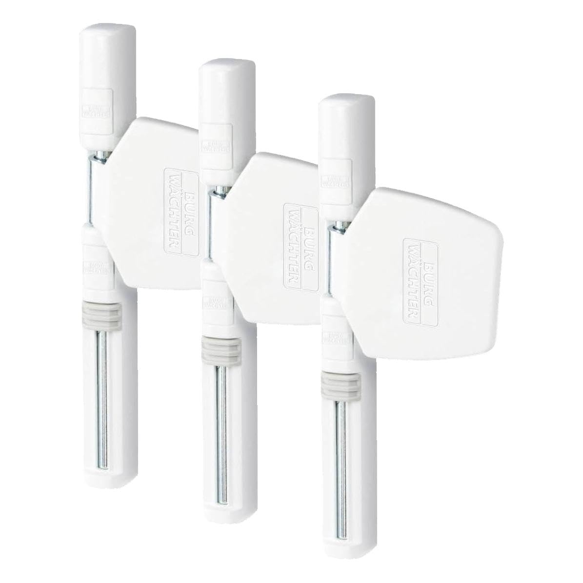 Burg Wächter Fenstersicherung, Einbruchschutz für Fenster und Balkontüren, Innen, Scharnierseite, WinSafe WS 44, Weiß, Winsafe WS 44 W SB, 397x284x104 (HxBxT) (Packung mit 3)