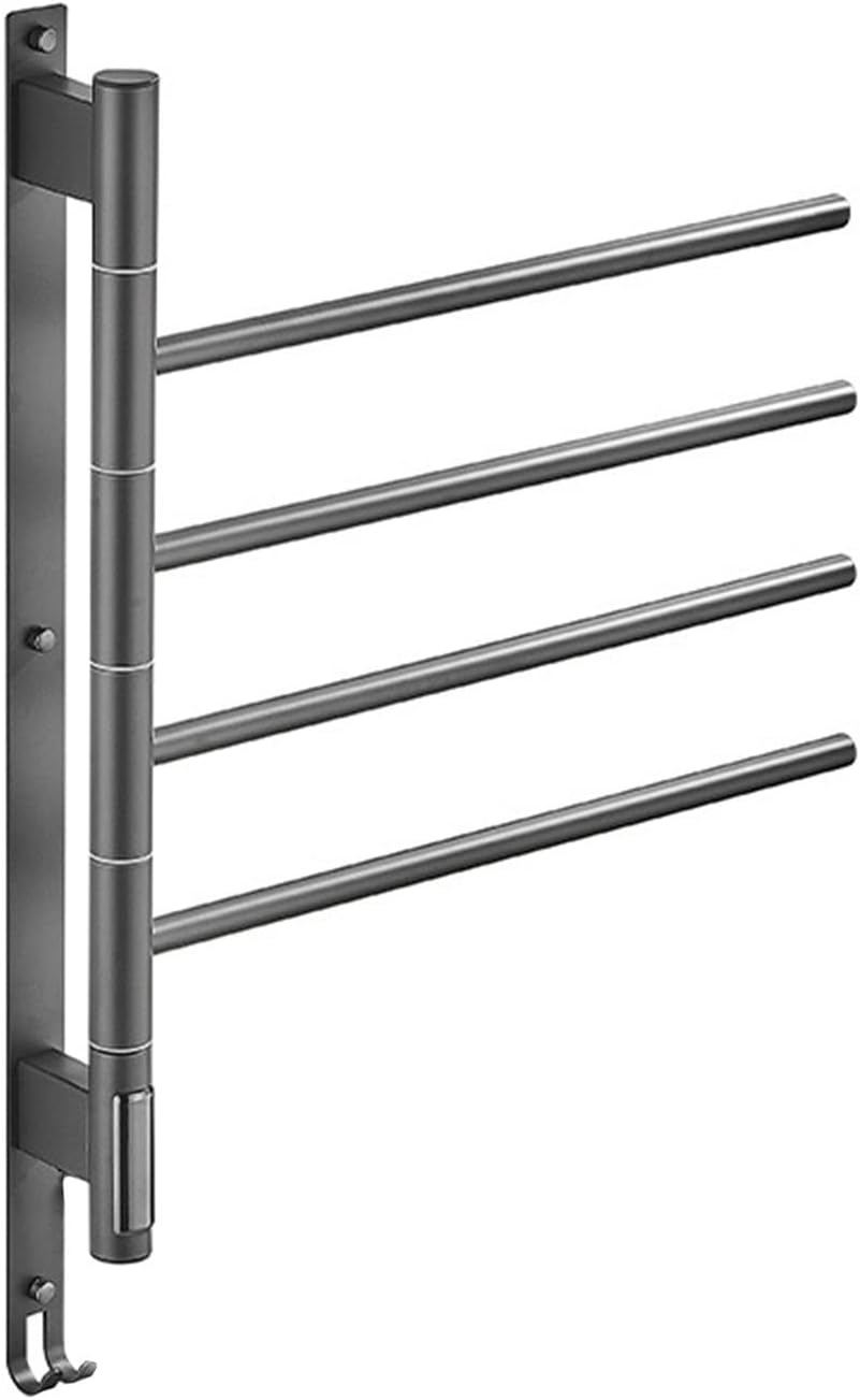 Towel Warmer,Wall Mounted 180°Rotation Electric Heated Towel Rack,Towel Warmer with Temperature Control,with Built-in Timer,4 Bars,Stainless Steel,520 * 728Mm,55W,White,Plug in