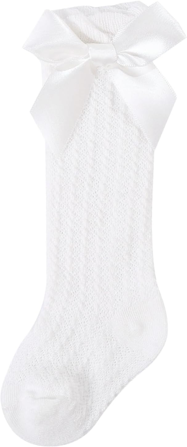 Baby Girl Knee High Socks Cute Bows Dress Socks Newborn Cutout Mesh Stockings For Infants Accessories