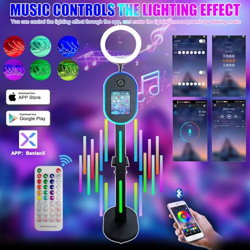 Image of Photo Booth for iPad 10.2 inch 10.9 inch 11 inch 12.9 inch 13 inch for Camera Dualuse Selfie Station Shell Stand APP Control RGB Ring Light Music Sync Light Box Photobooth Machine with Flight Case for Rental
