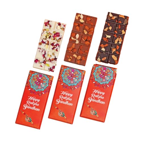 Image of Velvet Fine Chocolates Rakhi Themed Bars | Assorted Chocolate Flavors & Evil Eye Rakhi | Handcrafted Delights | Pack of 1