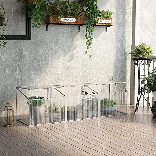 Outsunny Outdoor Greenhouse Polycarbonate Grow House Flower Vegetable Plants Raised Bed Garden Aluminium Cold Frame 180 x 51 x 51 cm
