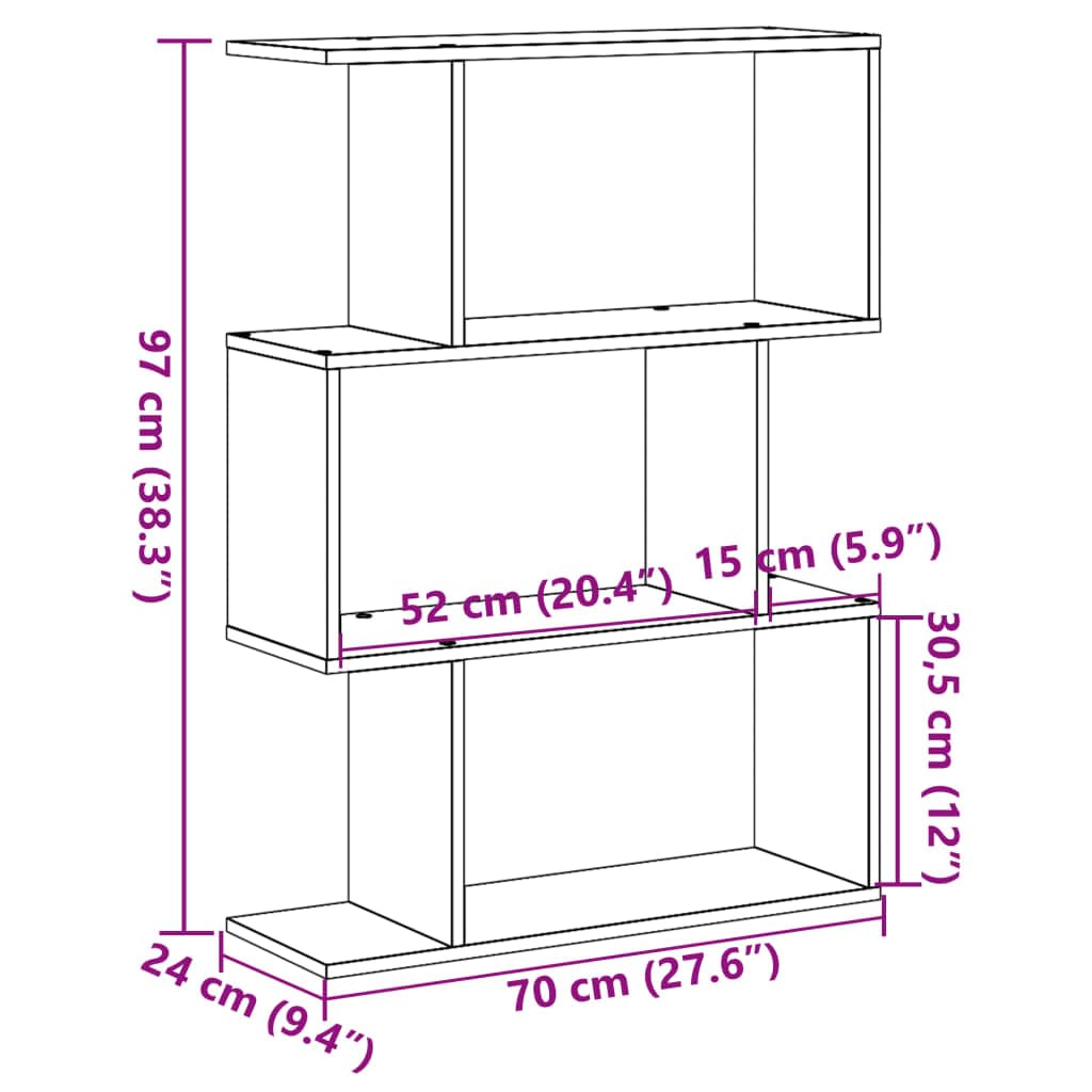 Scaffale divisorio a 3 scomparti, effetto legno anticato, 70 x 24 x 97 cm, scaffale per soggiorno, ufficio, camera da letto, con spazio flessibile ed elegante