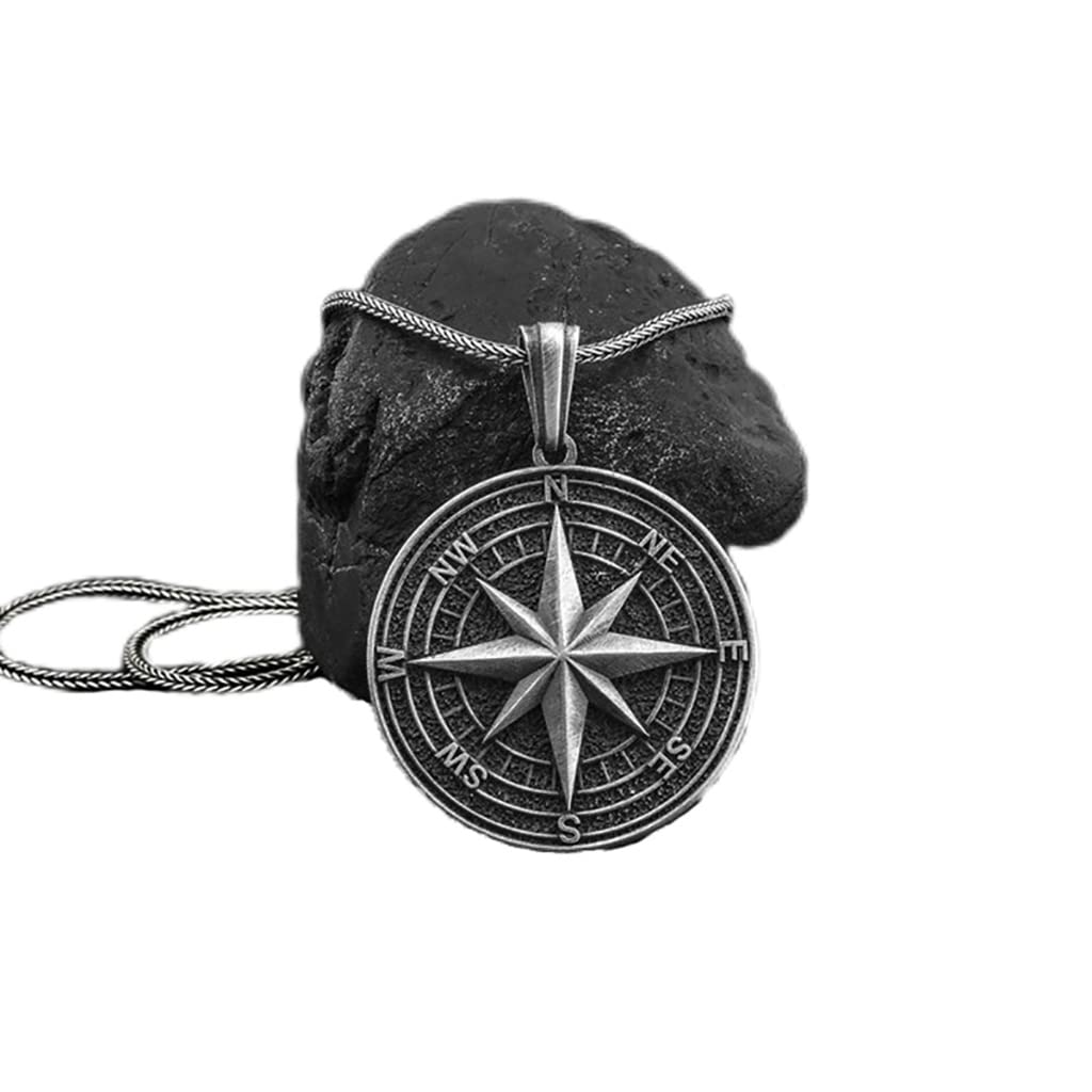 Nordische Wikinger-Halskette Schwarz Odin Nordische Kompass-Anhänger-Halskette Wikinger-Talisman-Anhänger-Halskette Nordischer Wikinger-Schmuck für Männer mit Geschenkbox,Schwarz