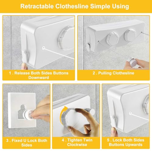 Corde à linge rétractable intérieure et extérieure 5m fil acier inoxydable blanc - 4