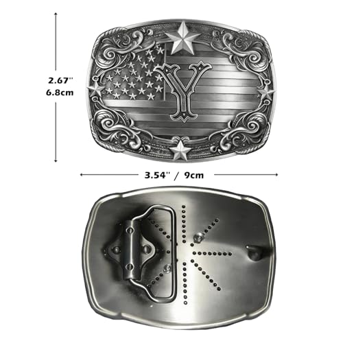 Image of Western Belt Buckle for Men Vintage Cowboy Rodeo Texas Initial Letter ABCDJMR to Z Belt Buckles