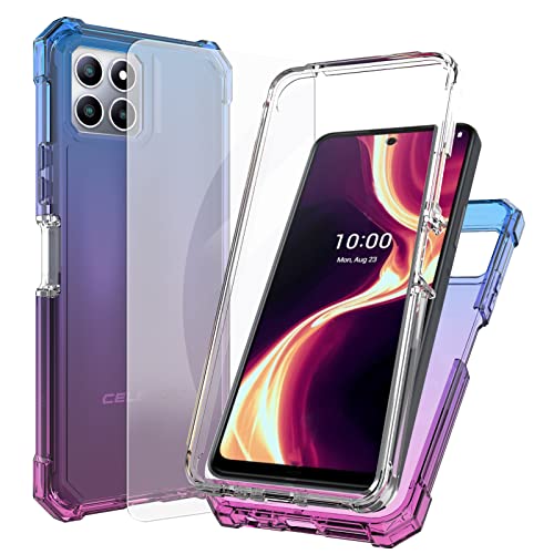 Ailiber Cellular Phone Case for Boost Mobile Celero 5G Plus, Blue Pink, Shockproof, 2 Layer Protection, Screen Protector Included