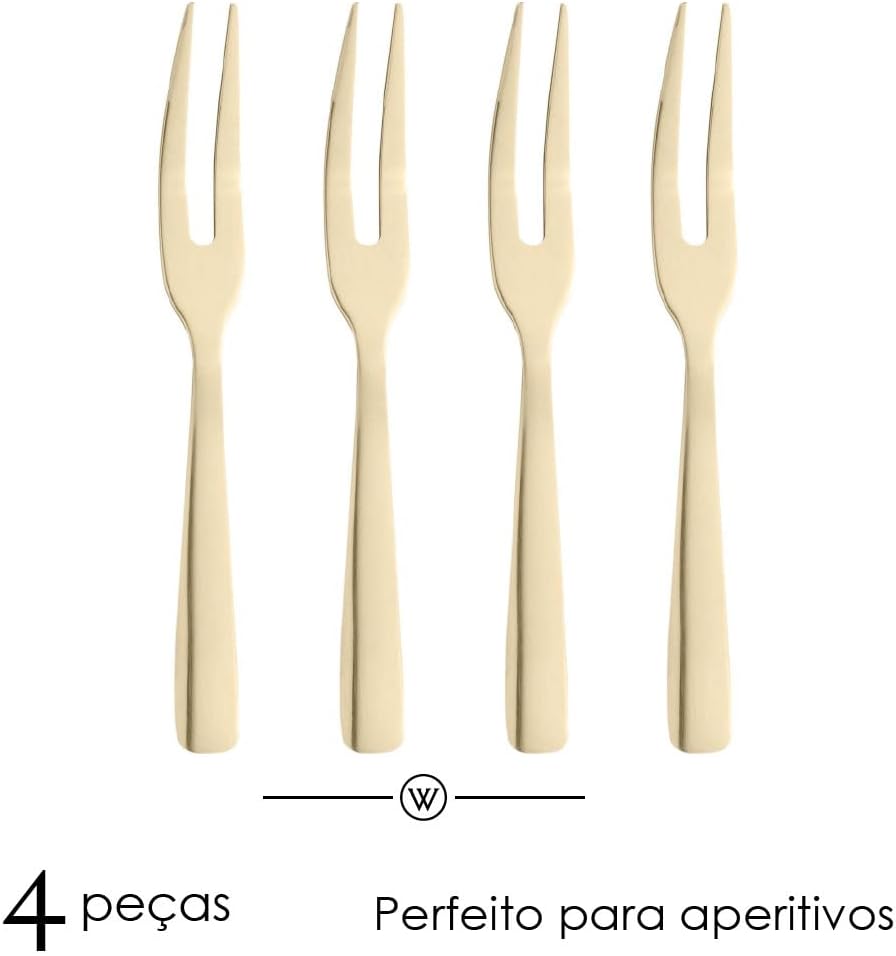 WOLFF - Conjunto 4 Garfos de Aço Inox para Aperitivo Dourado