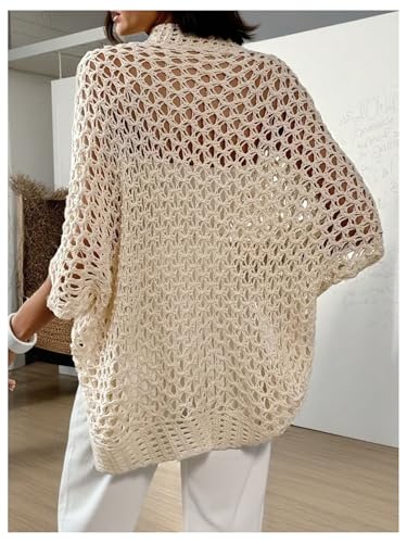 MakeMeChic Women's Crochet Cardigan Sweater Half Sleeve Open Front Knitted Fall Outerwear3