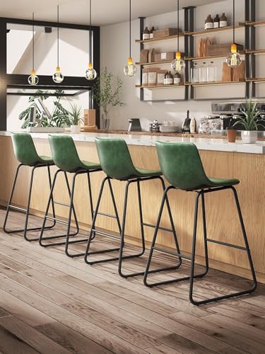 Image of 26in Bar Stools Counter Height Chairs Set of 2 (Green)